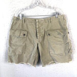 Polo Ralph Lauren Shorts Men 36 Khaki Cargo Button Fly Utility R1 Patch Military